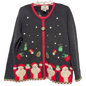 VTG Tiara International‎ Christmas Cardigan Full Zip Sweater Jacket 90s Santa